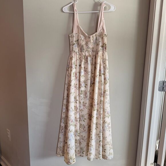 Mine Floral Corset Satin Tie Strap Cottagecore Regency Picnic Midi Dress Large - Picture 7 of 9